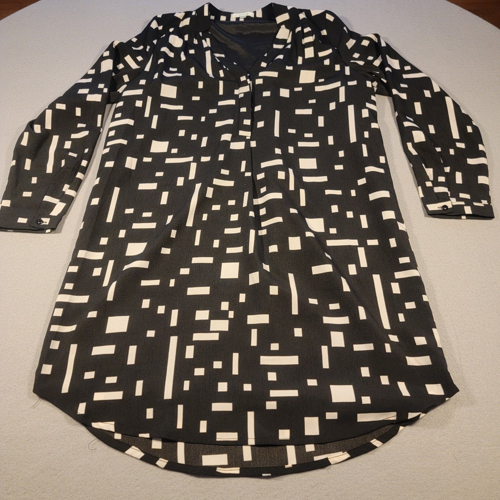 Jade Melody Tam Tunic‎ Dress Geometric Print Long Sleeve Women's M Black White